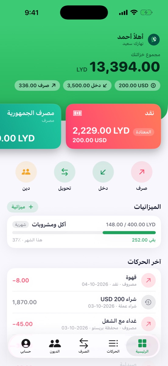 الشاشة الرئيسية لتطبيق احسبلي